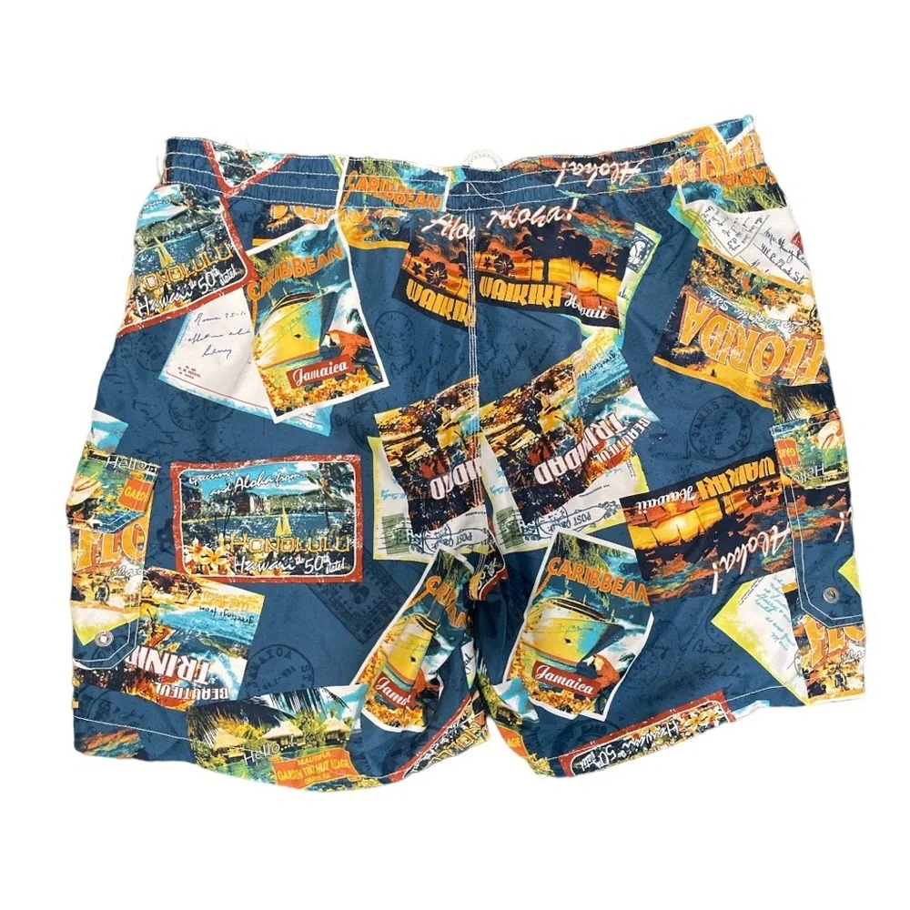 Caribbean Joe Swim Trunks XXL Travel Postcard Theme Swim Shorts Board Shorts